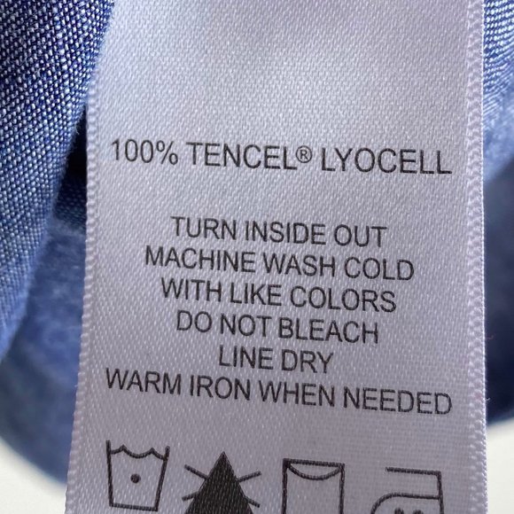 Foxcroft 12 Large Shirt Top Tunic Chambray Jean Denim Dark Wash Bell Slv. - Picture 3 of 3